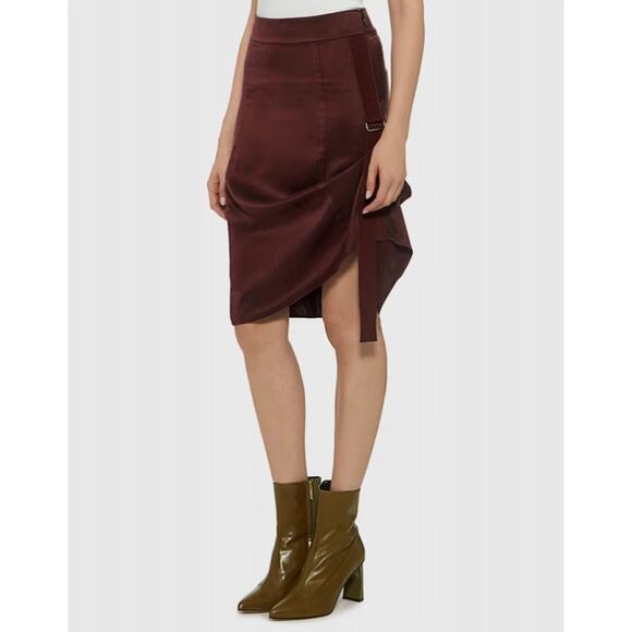 Public School Sana Belt Side Tie Detail Silk Skirt Burgundy Purple 6 - Picture 1 of 6